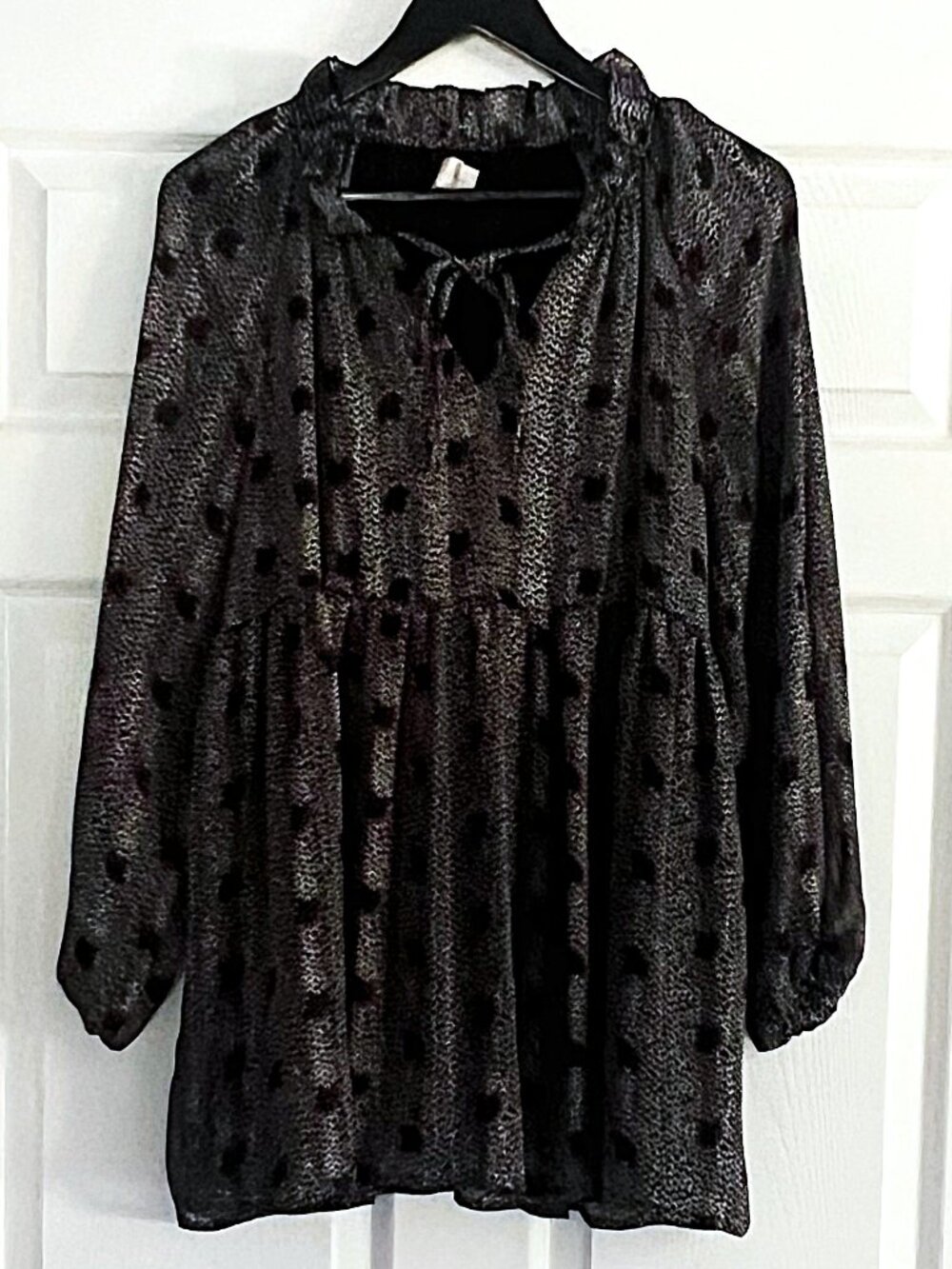 Melloday boho v-neck ruffle black blouse tunic top long sleeve size M